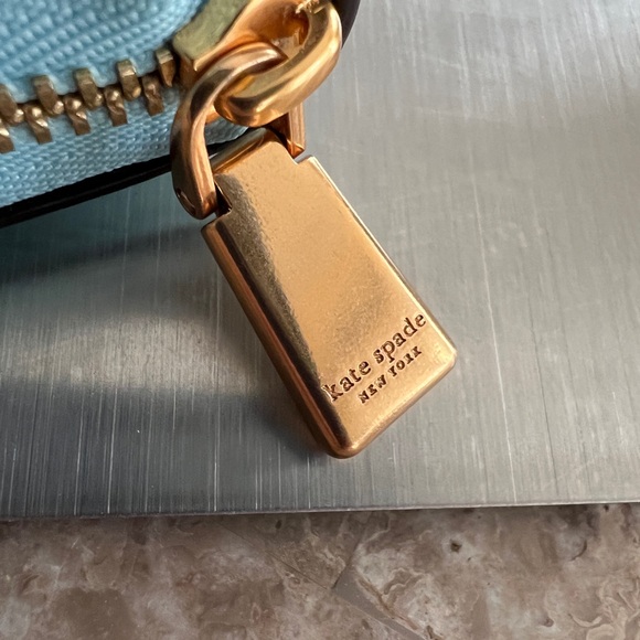 kate spade light aqua zip-around card wallet with gold hardware - Picture 5 of 13